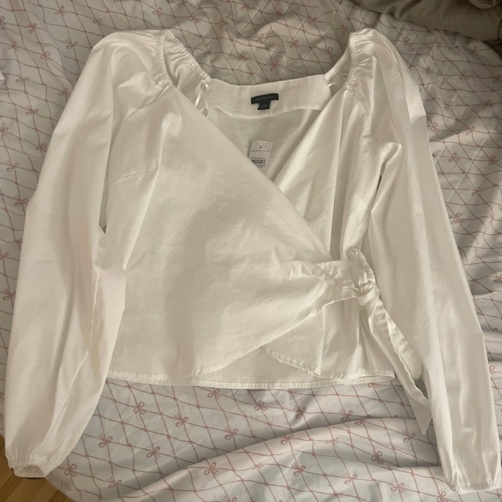 Ann Taylor White Wrap Top